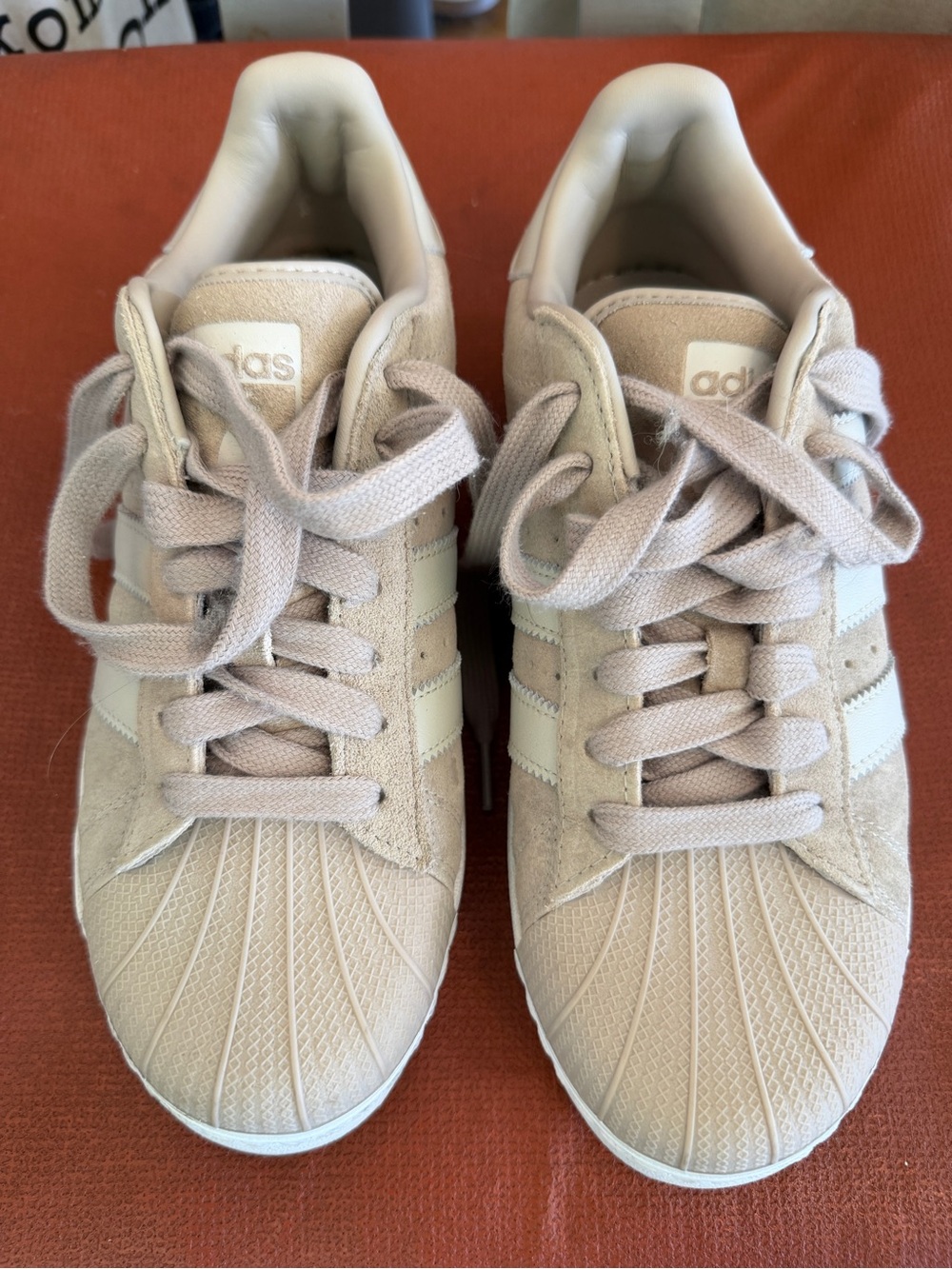 Adidas Women's Suede Shell Toe Superstar Sneakers in Beige and White 8.5 9